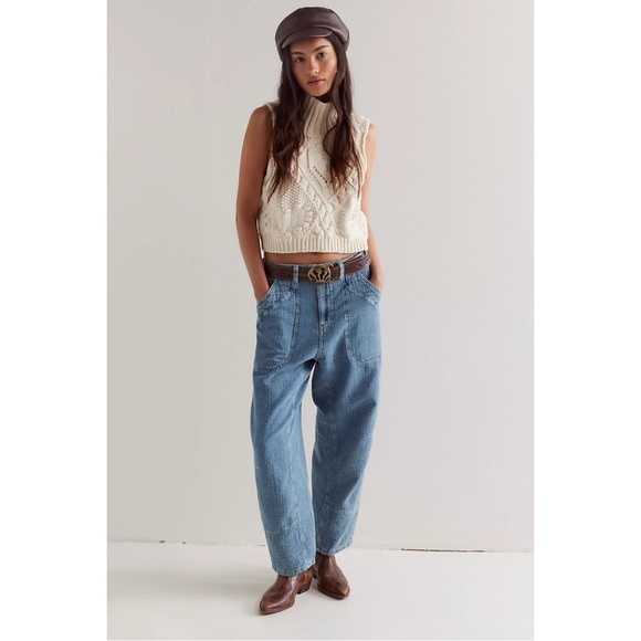 Free People Bohemian Relaxed Midnight Voyage Harem Jeans Dark Wash Size Large - Picture 5 of 15